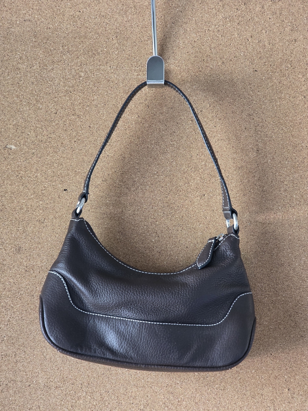 Vintage Wilsons Leather Y2K Brown Pebbled Mini Baguette Shoulder Bag O-Ring - Picture 2 of 16